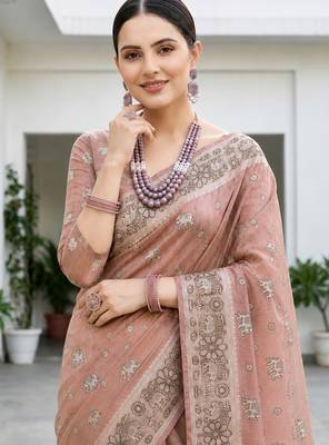hot pink woven cotton saree with blouse 2