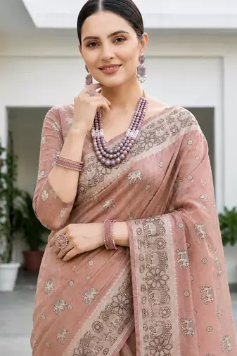 hot pink woven cotton saree with blouse