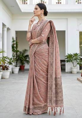 hot pink woven cotton saree with blouse 3