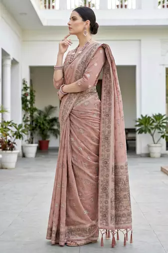 hot pink woven cotton saree with blouse