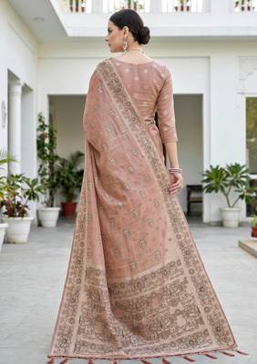 hot pink woven cotton saree with blouse 4