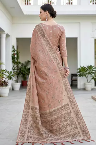 hot pink woven cotton saree with blouse