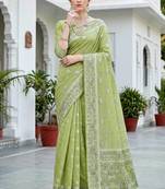 green woven cotton saree with blouse