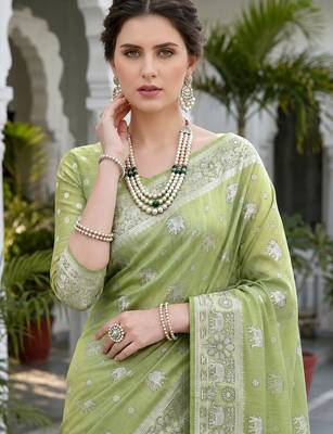 green woven cotton saree with blouse 2