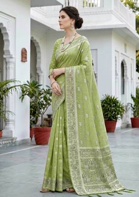 green woven cotton saree with blouse 3