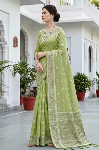 green woven cotton saree with blouse