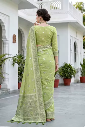 green woven cotton saree with blouse