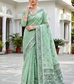 green woven cotton saree with blouse