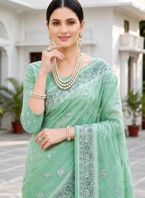 green woven cotton saree with blouse 2