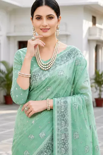 green woven cotton saree with blouse