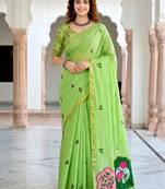 green woven cotton saree with blouse