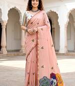 peach woven cotton saree with blouse