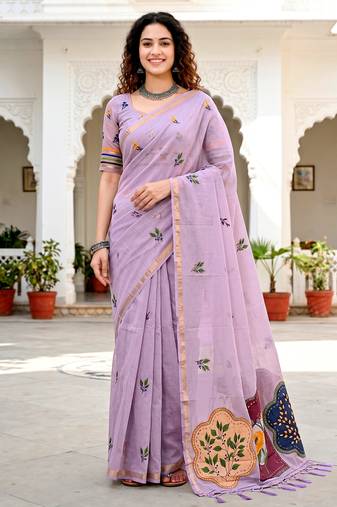 lavender woven cotton saree with blouse