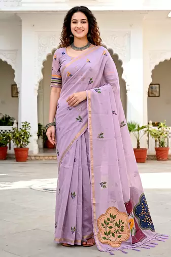 lavender woven cotton saree with blouse