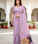 lavender woven cotton saree with blouse