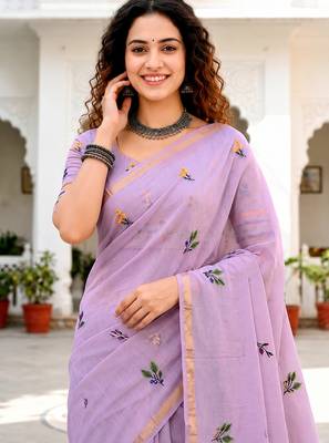 lavender woven cotton saree with blouse 2