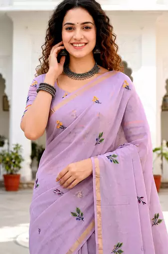lavender woven cotton saree with blouse