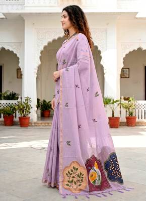 lavender woven cotton saree with blouse 3
