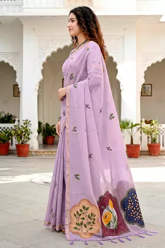 lavender woven cotton saree with blouse