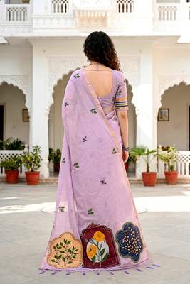lavender woven cotton saree with blouse 4