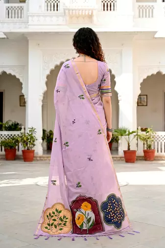 lavender woven cotton saree with blouse