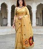 mustard woven cotton saree with blouse