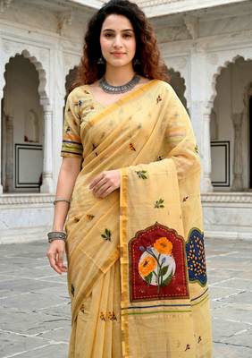 mustard woven cotton saree with blouse 2