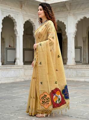 mustard woven cotton saree with blouse 3