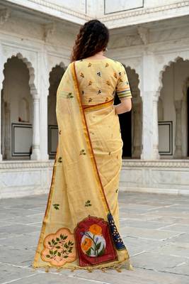 mustard woven cotton saree with blouse 4