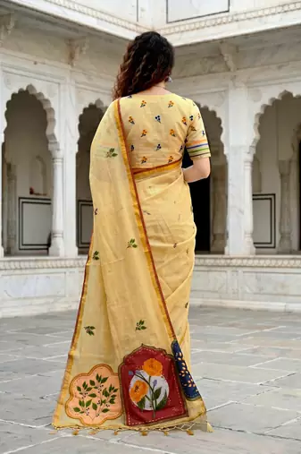 mustard woven cotton saree with blouse