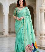 green woven cotton saree with blouse