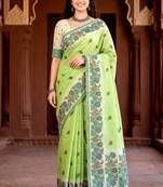 green woven cotton saree with blouse