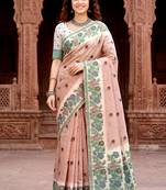 peach woven cotton saree with blouse