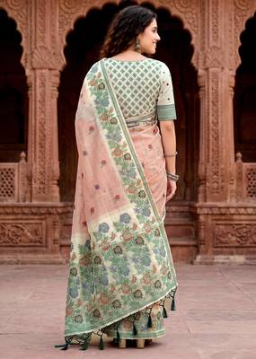 peach woven cotton saree with blouse 4