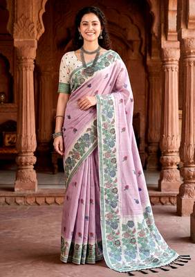 lavender woven cotton saree with blouse 1