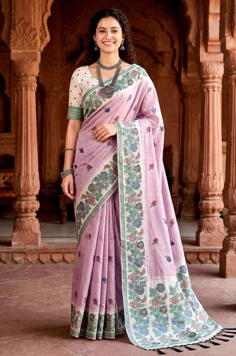 lavender woven cotton saree with blouse