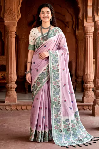 lavender woven cotton saree with blouse