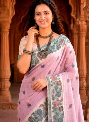lavender woven cotton saree with blouse 2