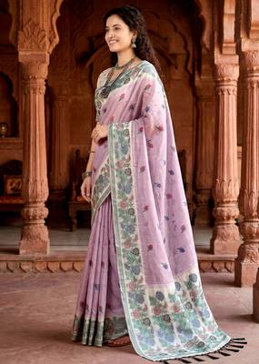 lavender woven cotton saree with blouse 3