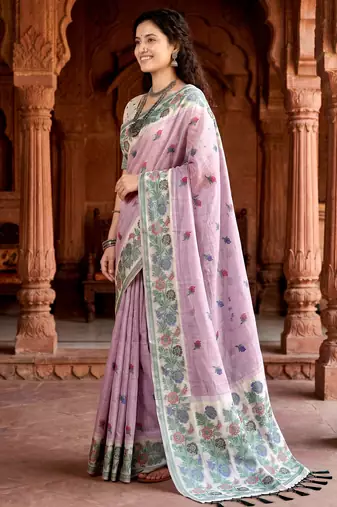 lavender woven cotton saree with blouse