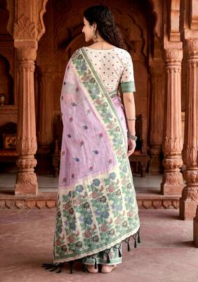 lavender woven cotton saree with blouse 4