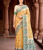 mustard woven cotton saree with blouse