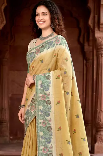 mustard woven cotton saree with blouse