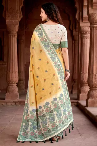 mustard woven cotton saree with blouse