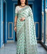 green woven cotton saree with blouse