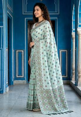 green woven cotton saree with blouse 3