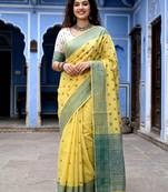 yellow woven cotton saree with blouse