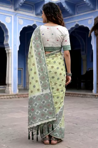 green woven cotton saree with blouse