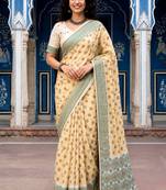 beige woven cotton saree with blouse