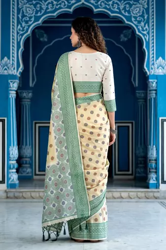 beige woven cotton saree with blouse